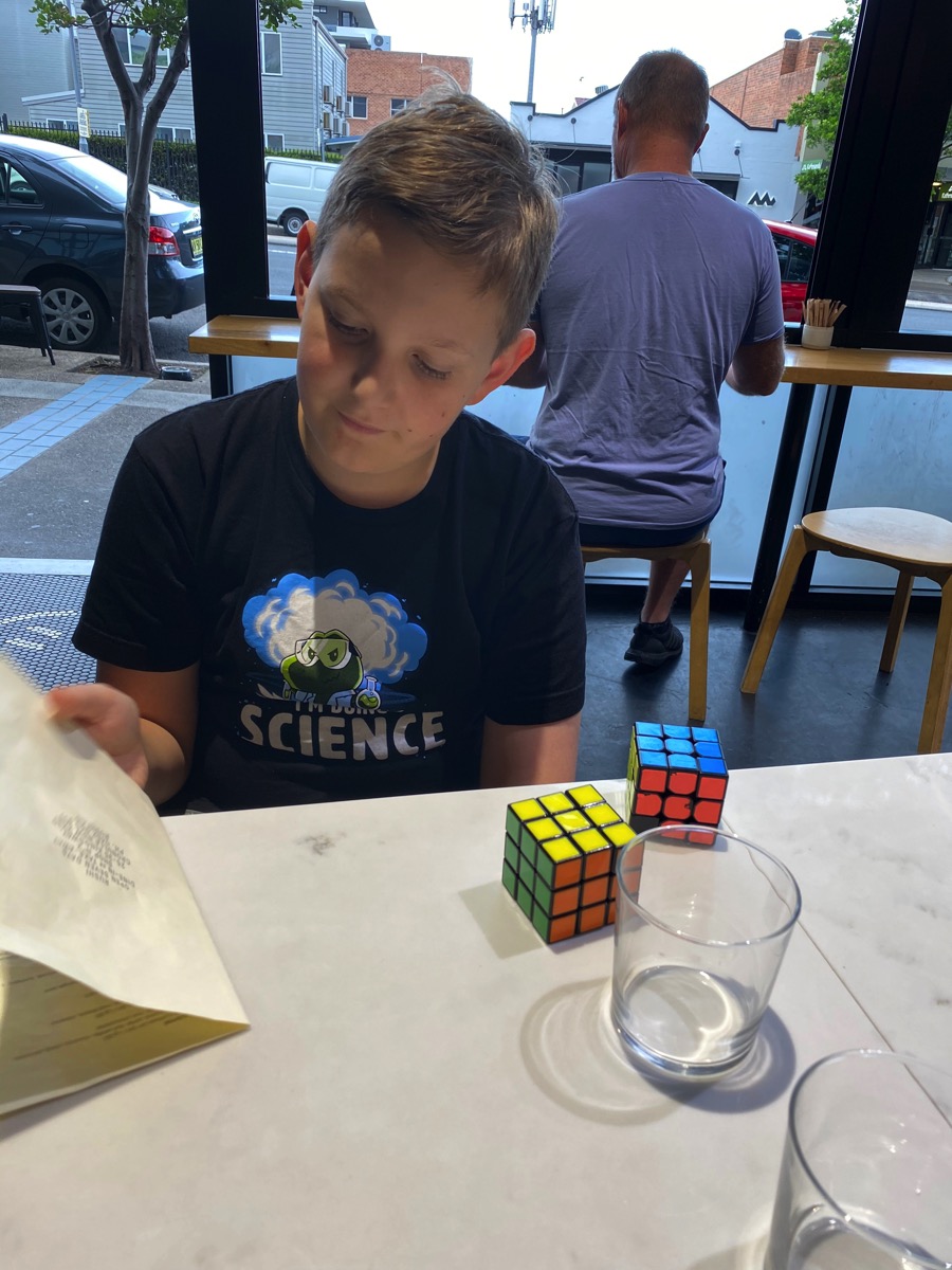 Puff teaching Dad about cubes